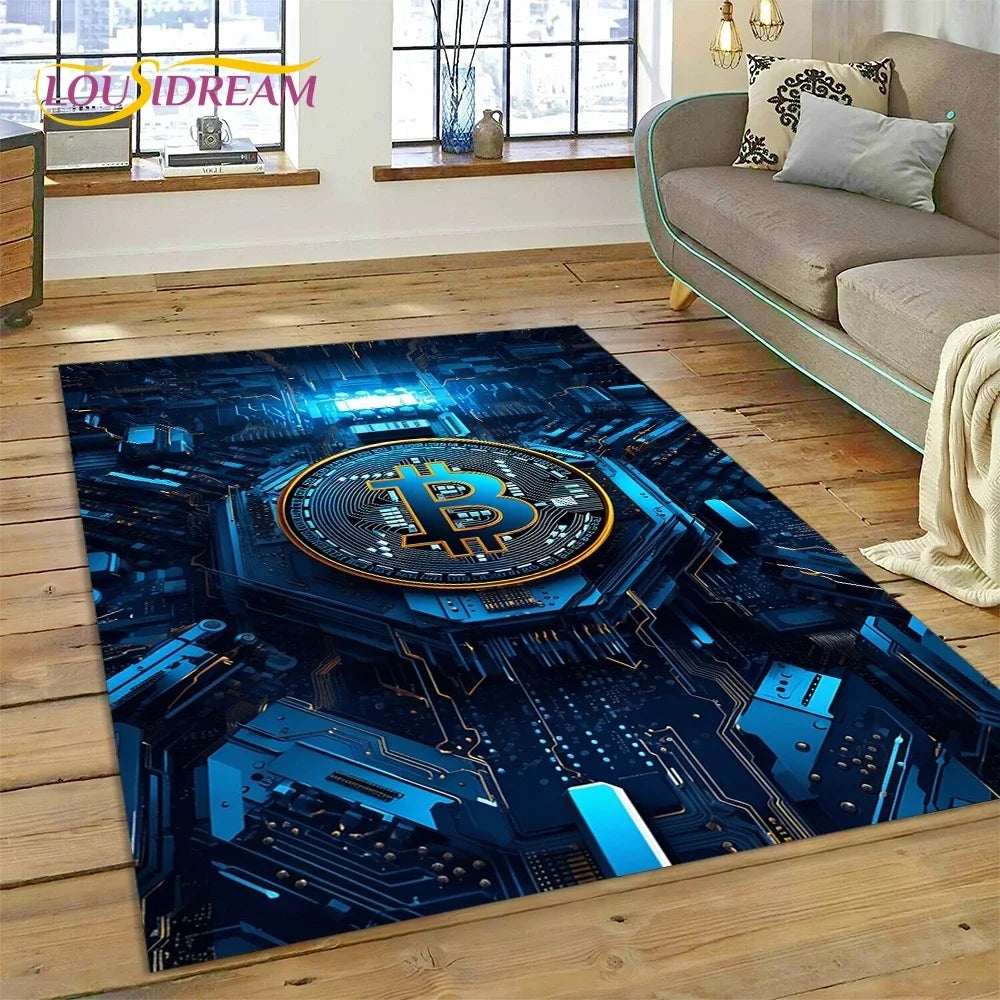 Bitcoin 3D Virtual Currency NFT Area Rug Carpet for Bedroom Living Room