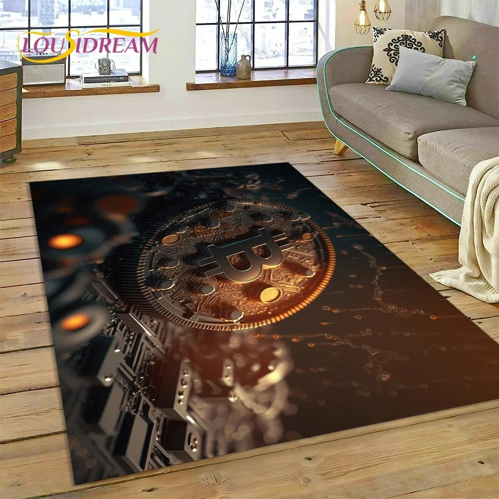 Bitcoin 3D Virtual Currency NFT Area Rug Carpet for Bedroom Living Room