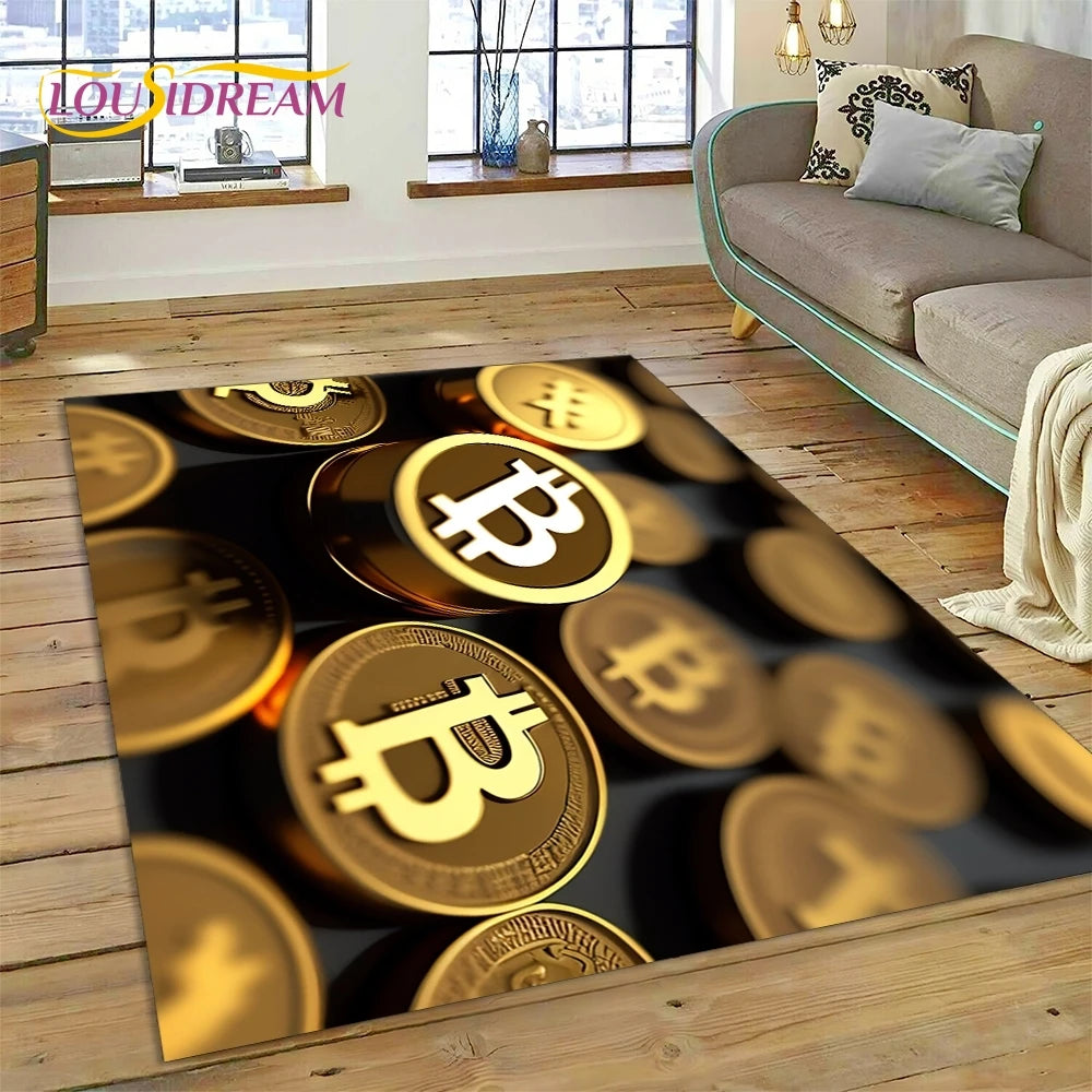 Bitcoin 3D Virtual Currency NFT Area Rug Carpet for Living Room