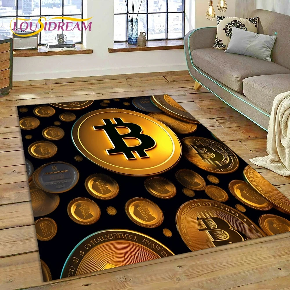 Bitcoin 3D Virtual Currency NFT Area Rug Carpet for Living Room