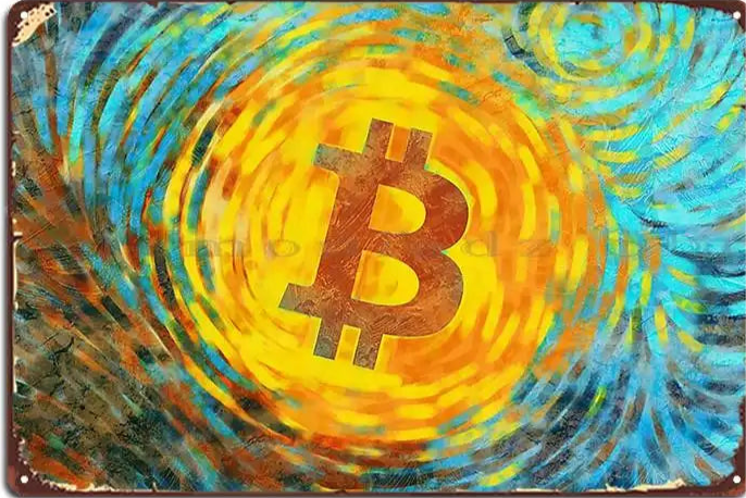 Van Gogh Bitcoin Edition Crypto Logo Art Metal Sign Garage Garage Wall Plaque Wall Print Tin Sign Poster