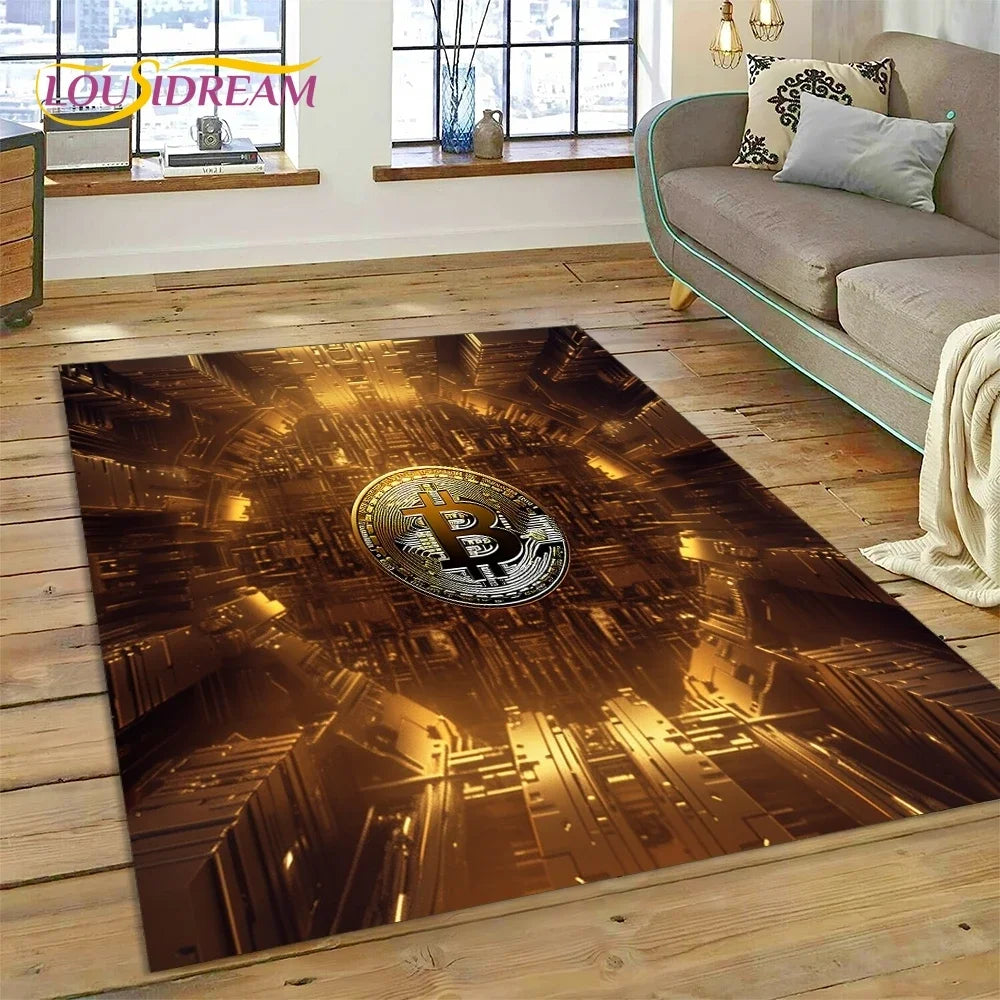 Bitcoin 3D Virtual Currency NFT Area Rug Carpet for Bedroom Living Room