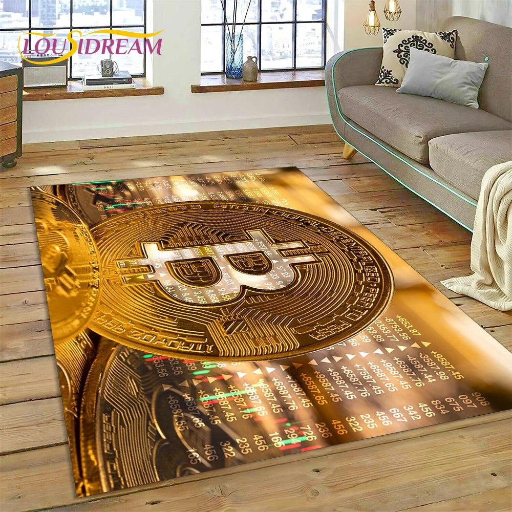 Bitcoin 3D Virtual Currency NFT Area Rug Carpet for Living Room