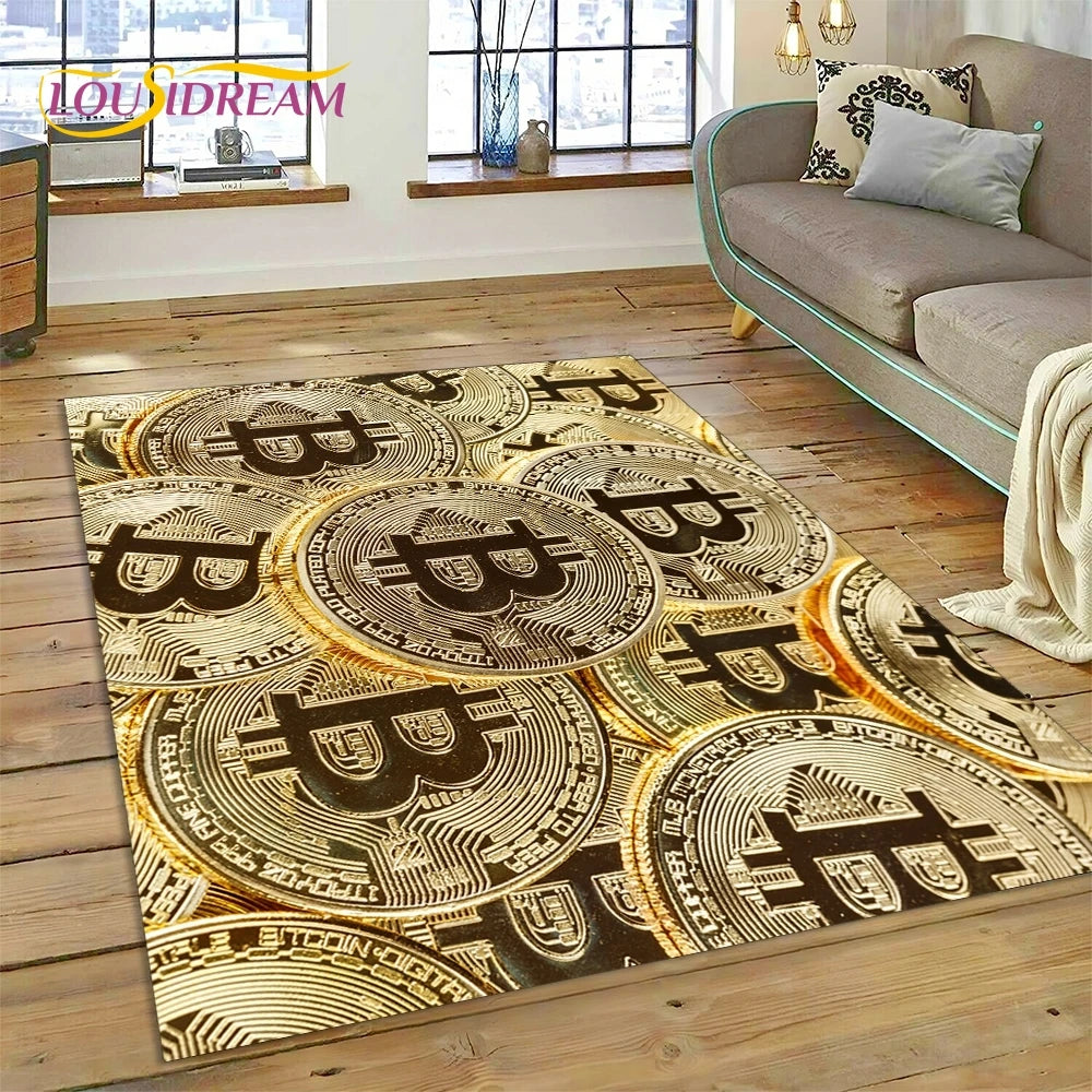 Bitcoin 3D Virtual Currency NFT Area Rug Carpet for Living Room