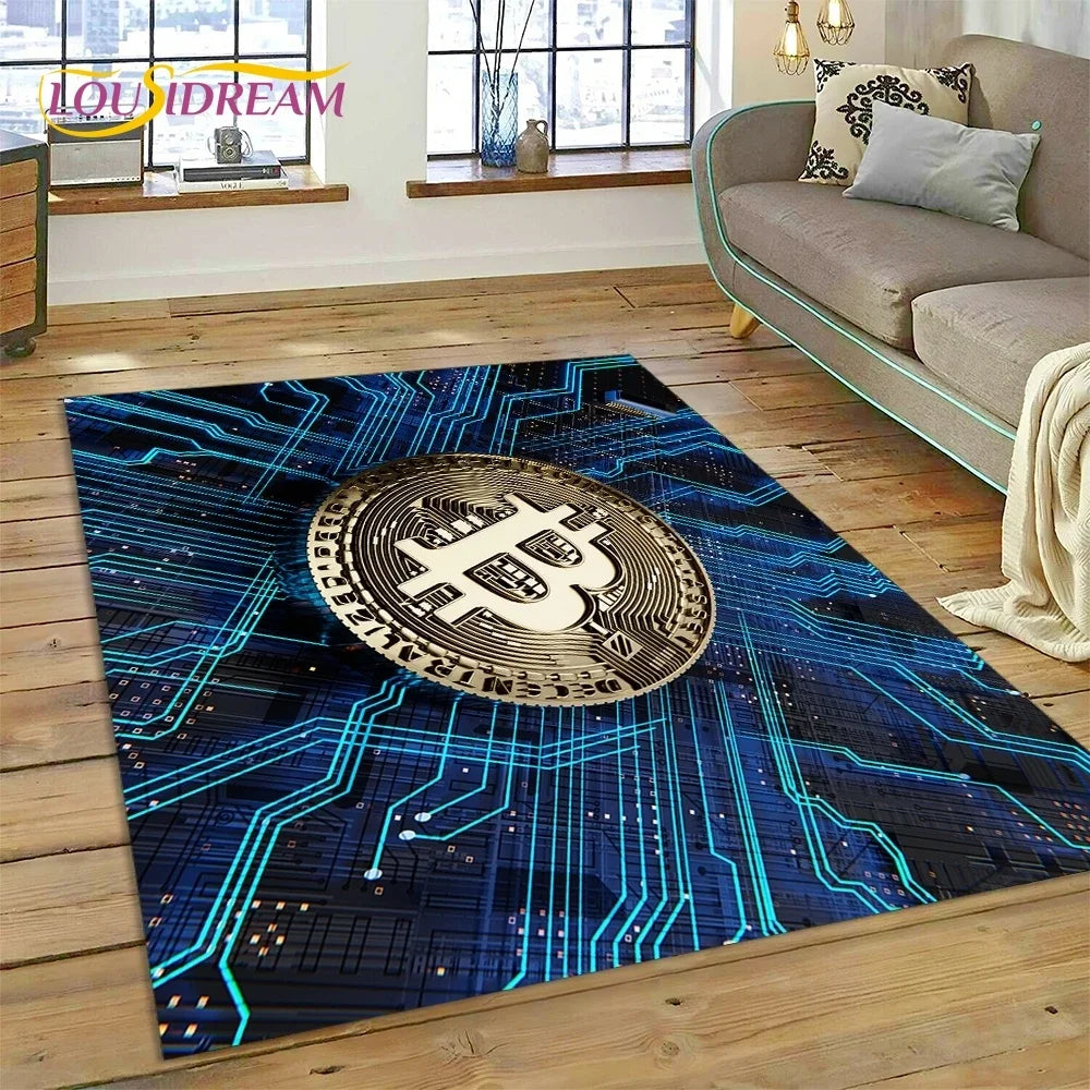 Bitcoin 3D Virtual Currency NFT Area Rug Carpet for Bedroom Living Room