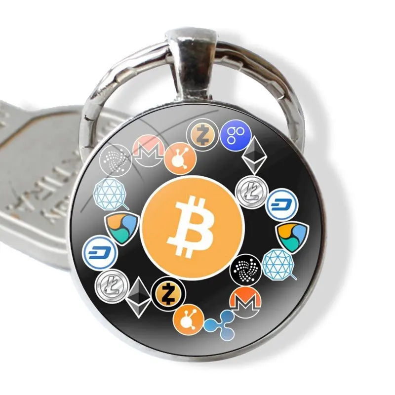 Keychain Handmade Glass Cabochon Key Ring Holder Pendant Key Chains Crypto Cryptocurrency Coins Altcoin Blockchain Logo