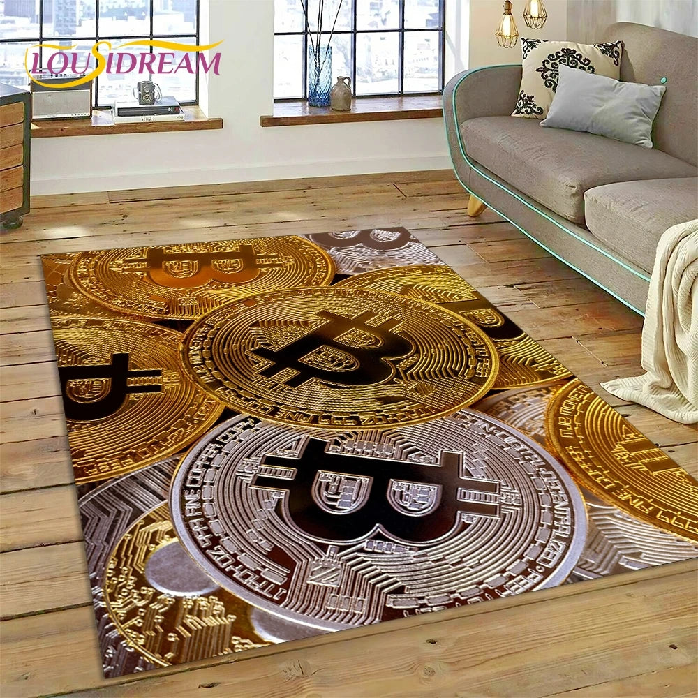 Bitcoin 3D Virtual Currency NFT Area Rug Carpet for Living Room