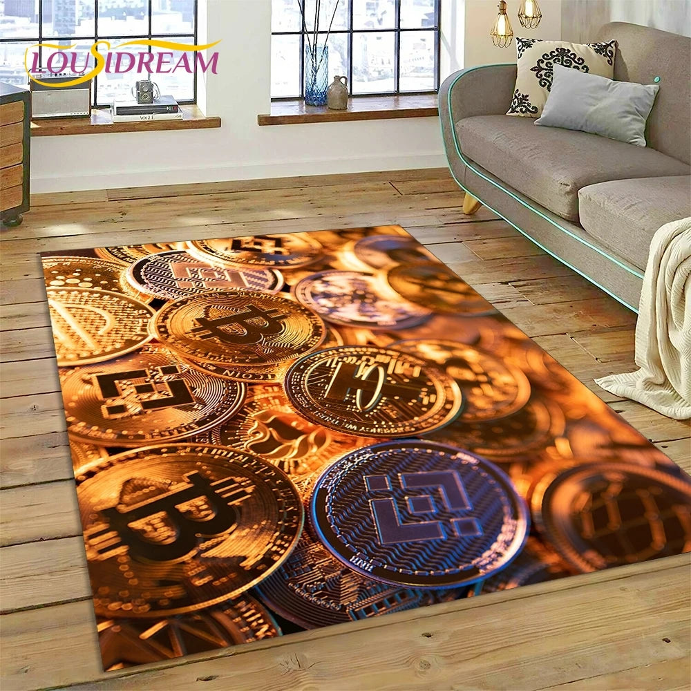 Bitcoin 3D Virtual Currency NFT Area Rug Carpet for Living Room