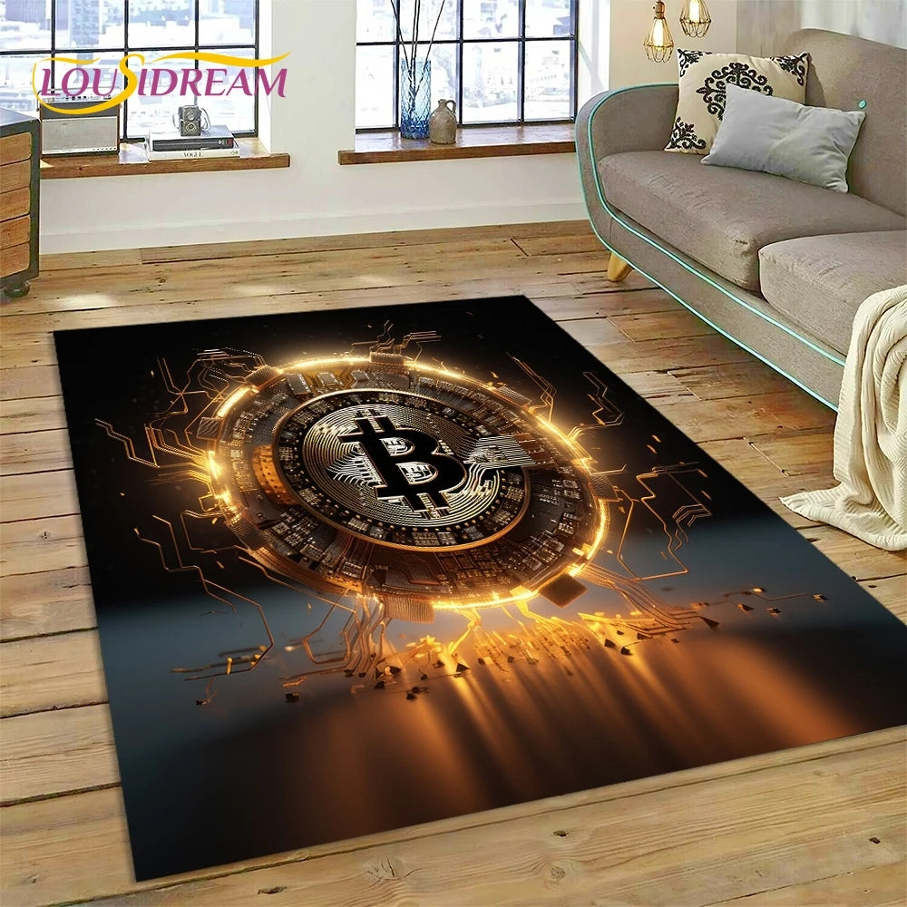 Bitcoin 3D Virtual Currency NFT Area Rug Carpet for Living Room