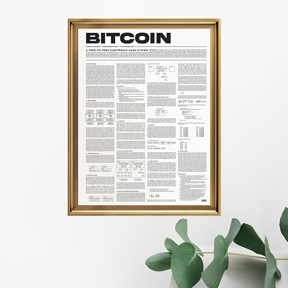 Bitcoin Whitepaper Canvas Print - Frameless Cryptocurrency Wall Art, Educational Tech Decor, Perfect Gift for Blockchain Enthusiasts, Ideal for Home, Office, Cafe