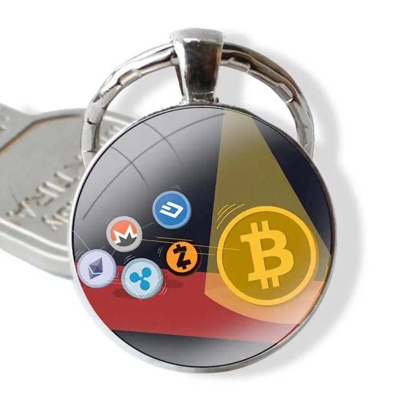 Keychain Handmade Glass Cabochon Key Ring Holder Pendant Key Chains Crypto Cryptocurrency Coins Altcoin Blockchain Logo