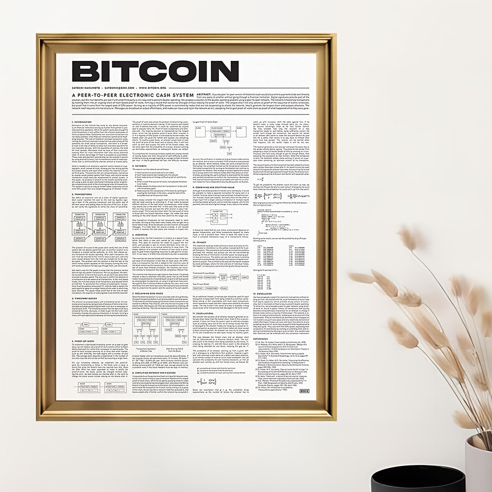 Bitcoin Whitepaper Canvas Print - Frameless Cryptocurrency Wall Art, Educational Tech Decor, Perfect Gift for Blockchain Enthusiasts, Ideal for Home, Office, Cafe