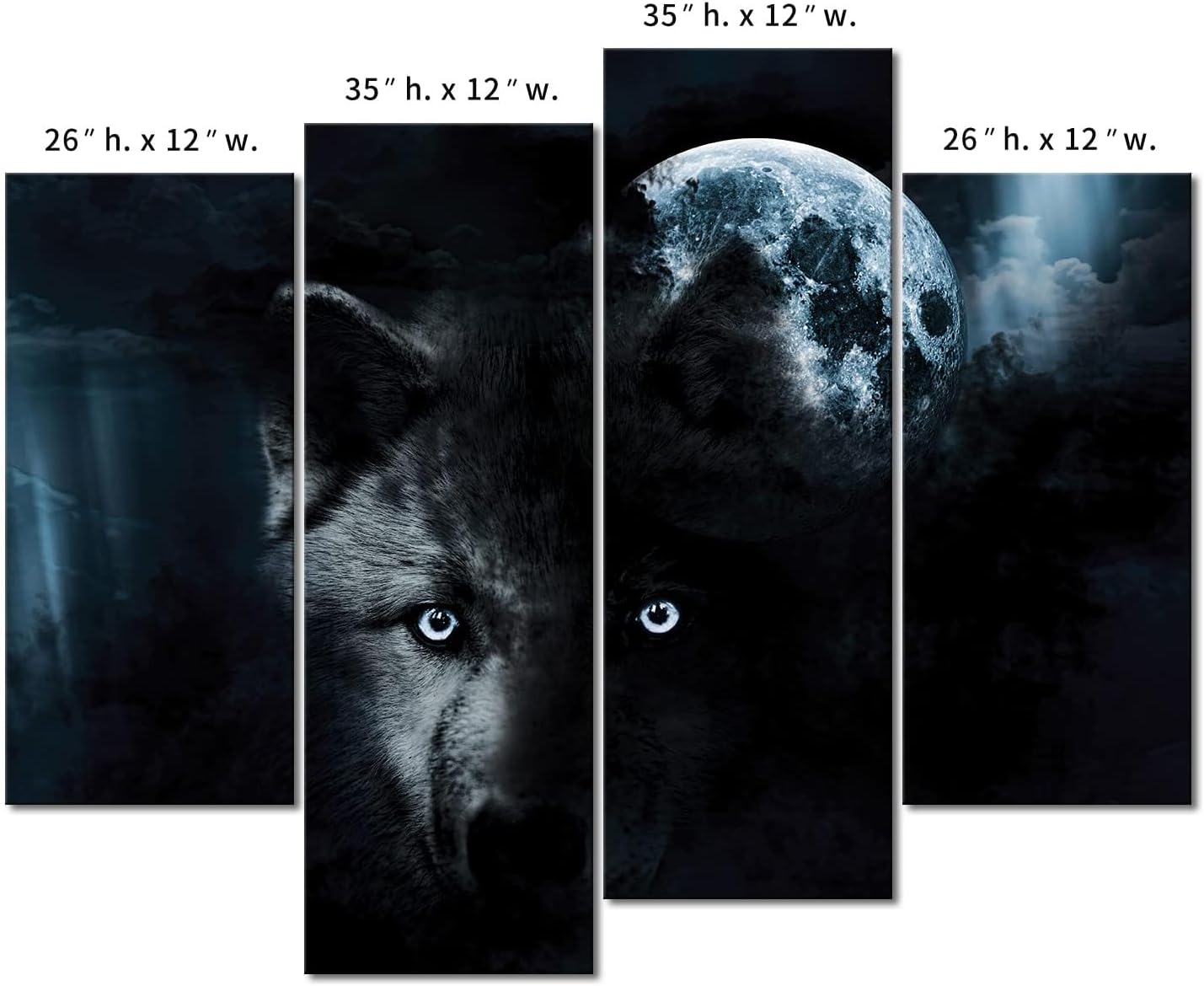 4 Panel Wall Art Black Wolf and Full Moon Painting The Picture Print On Canvas Animal Pictures for Home Decor Decoration Gift Piece