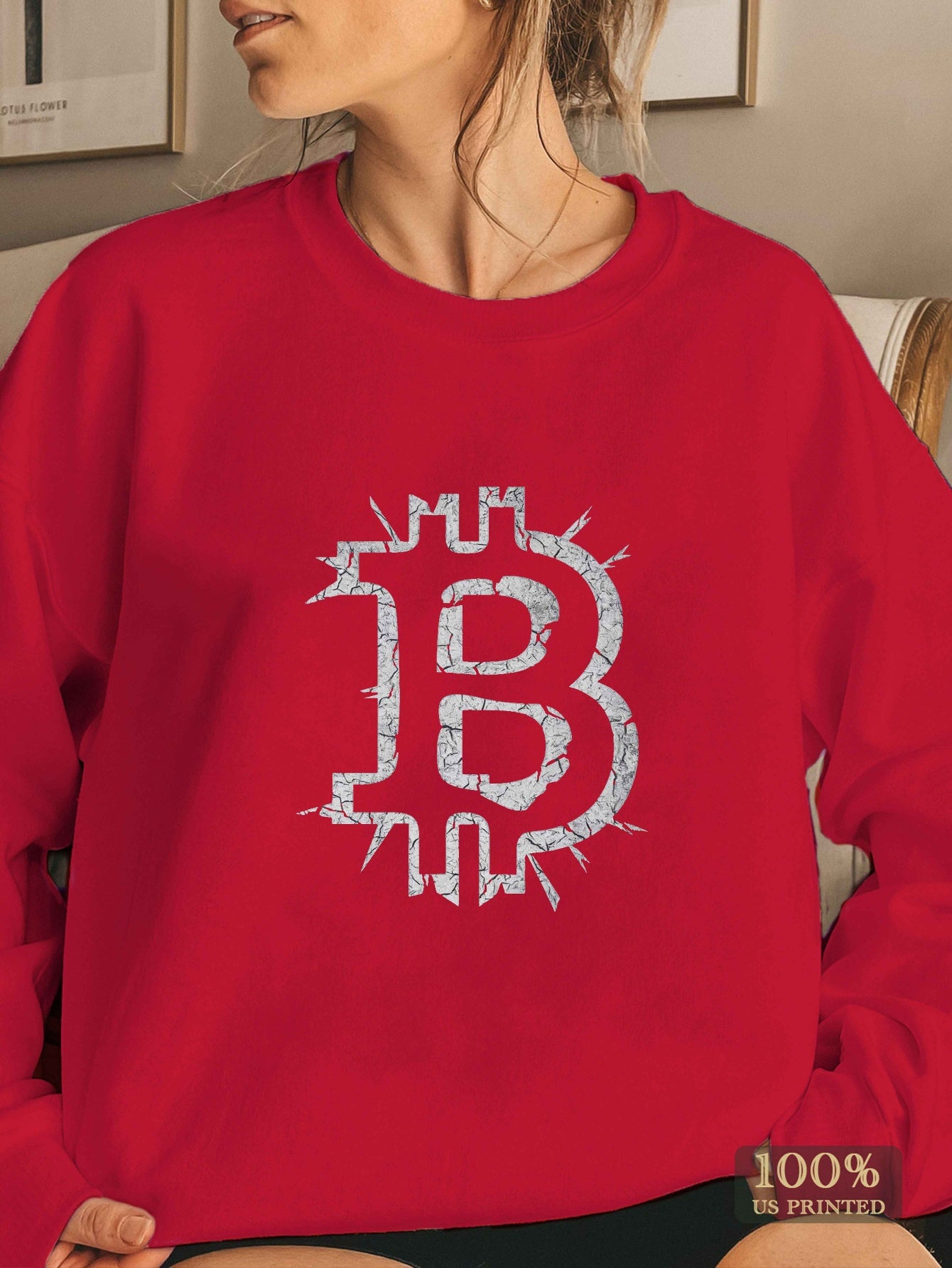 Women's Bitcoin Logo Sweatshirt - Green Crew Neck, 100% Polyester, Casual Fit, Machine Washable - Perfect for Fall/Winter, Crypto Enthusiast Gear|Crew Neck Sweatshirt|Smooth Texture