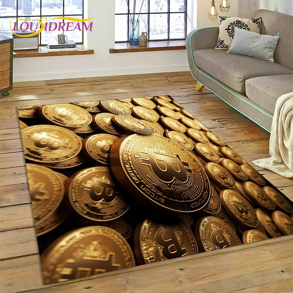 Bitcoin 3D Virtual Currency NFT Area Rug Carpet for Living Room