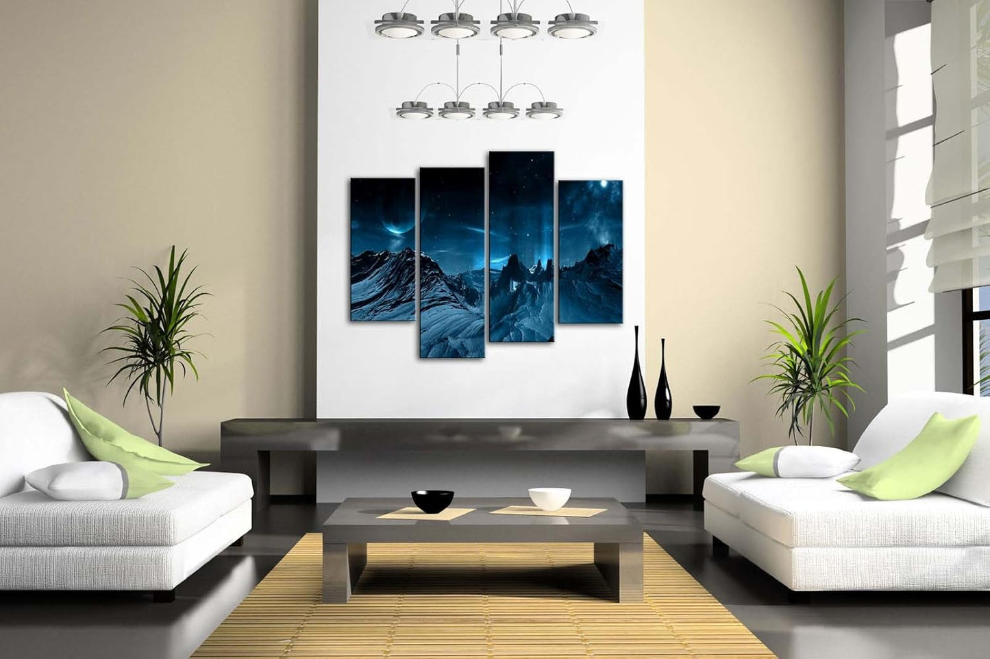 Stars and Mountain Wall Art Painting Blue Night Sky Pictures Print On Canvas Space Picture for Home Modern Decoration