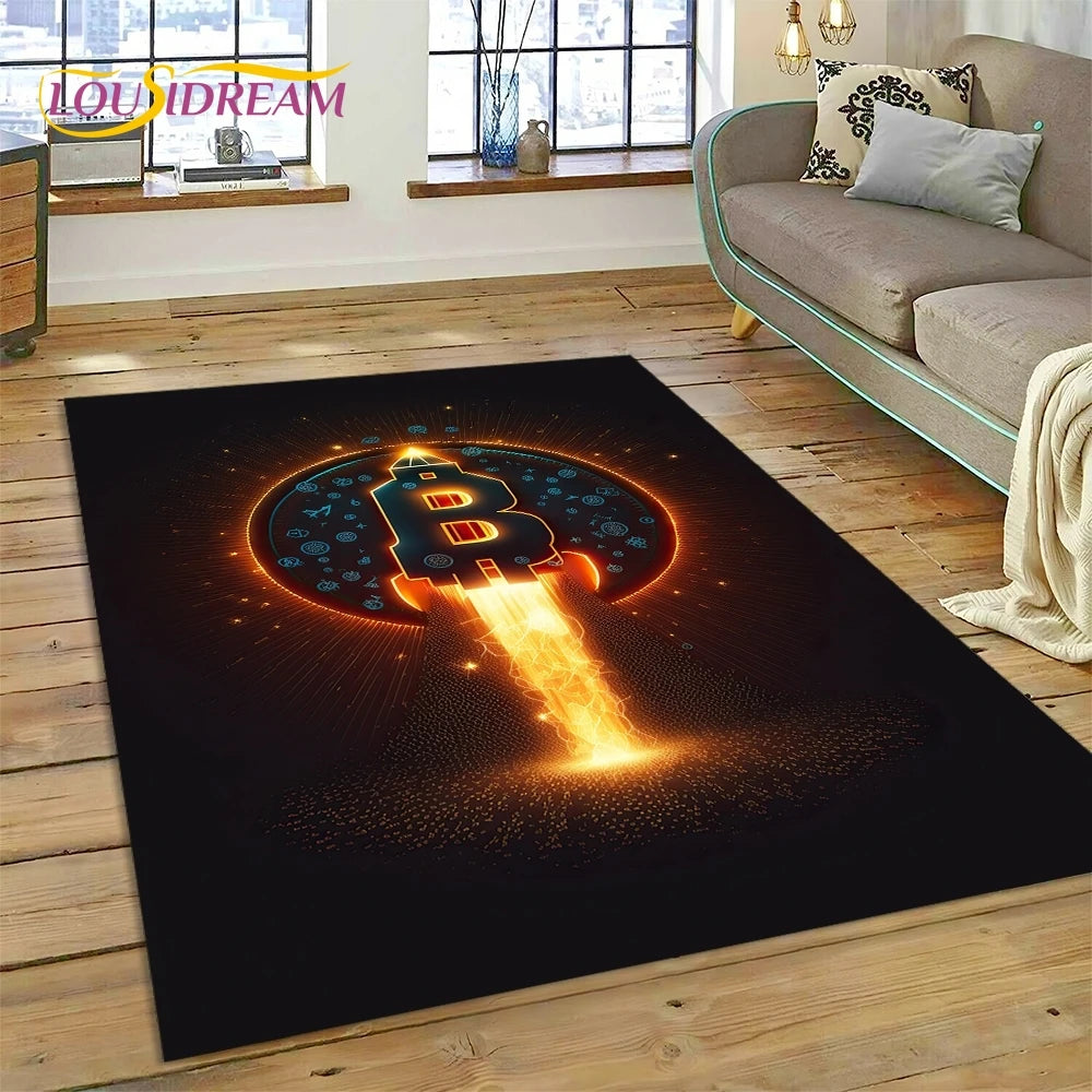 Bitcoin 3D Virtual Currency NFT Area Rug Carpet for Living Room