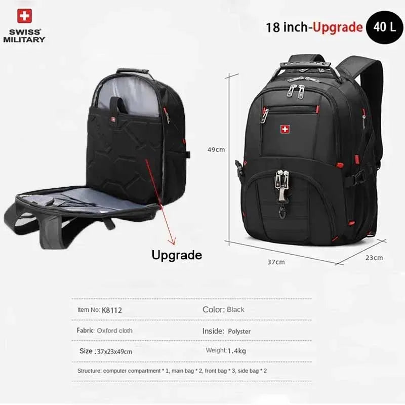 Waterproof Men's Backpack 15.6/17 Inch Laptop Backpacks  Travel Bags Swiss-style