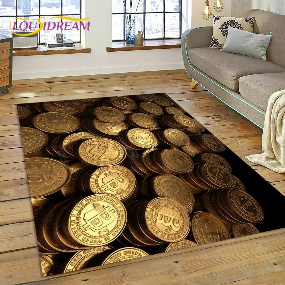 Bitcoin 3D Virtual Currency NFT Area Rug Carpet for Living Room