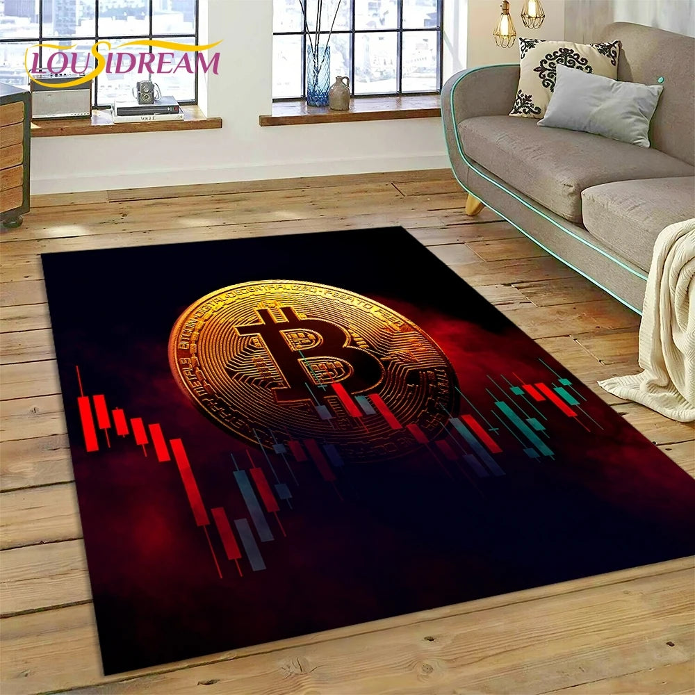 Bitcoin 3D Virtual Currency NFT Area Rug Carpet for Living Room