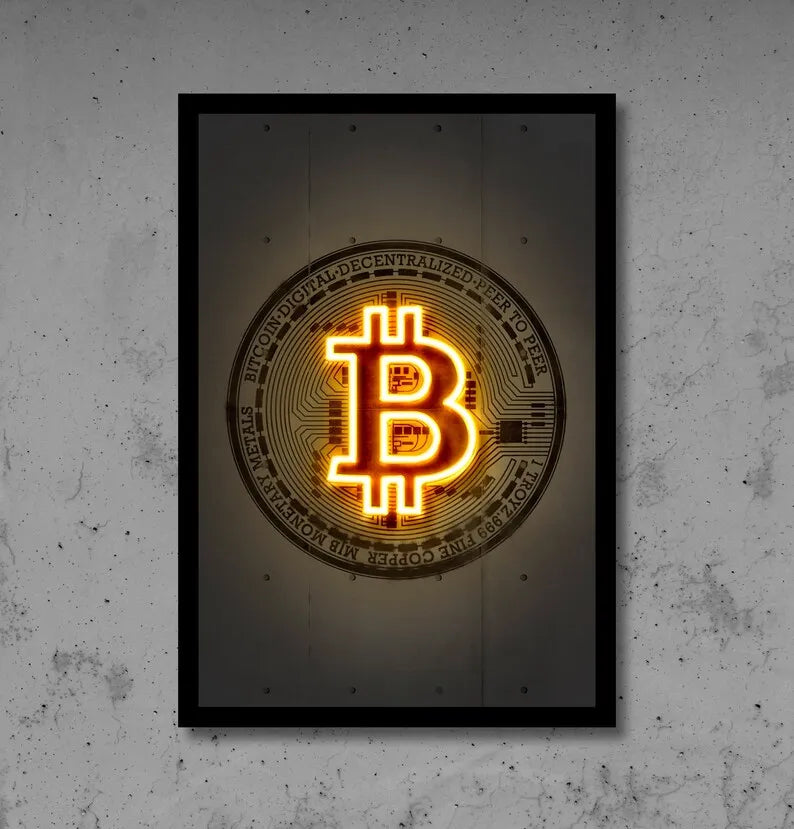 Póster de arte de Bitcoin y Ethereum de estilo neón abstracto moderno, pintura en lienzo, impresión de pared, imagen para sala de estar, decoración del hogar, Cuadros 