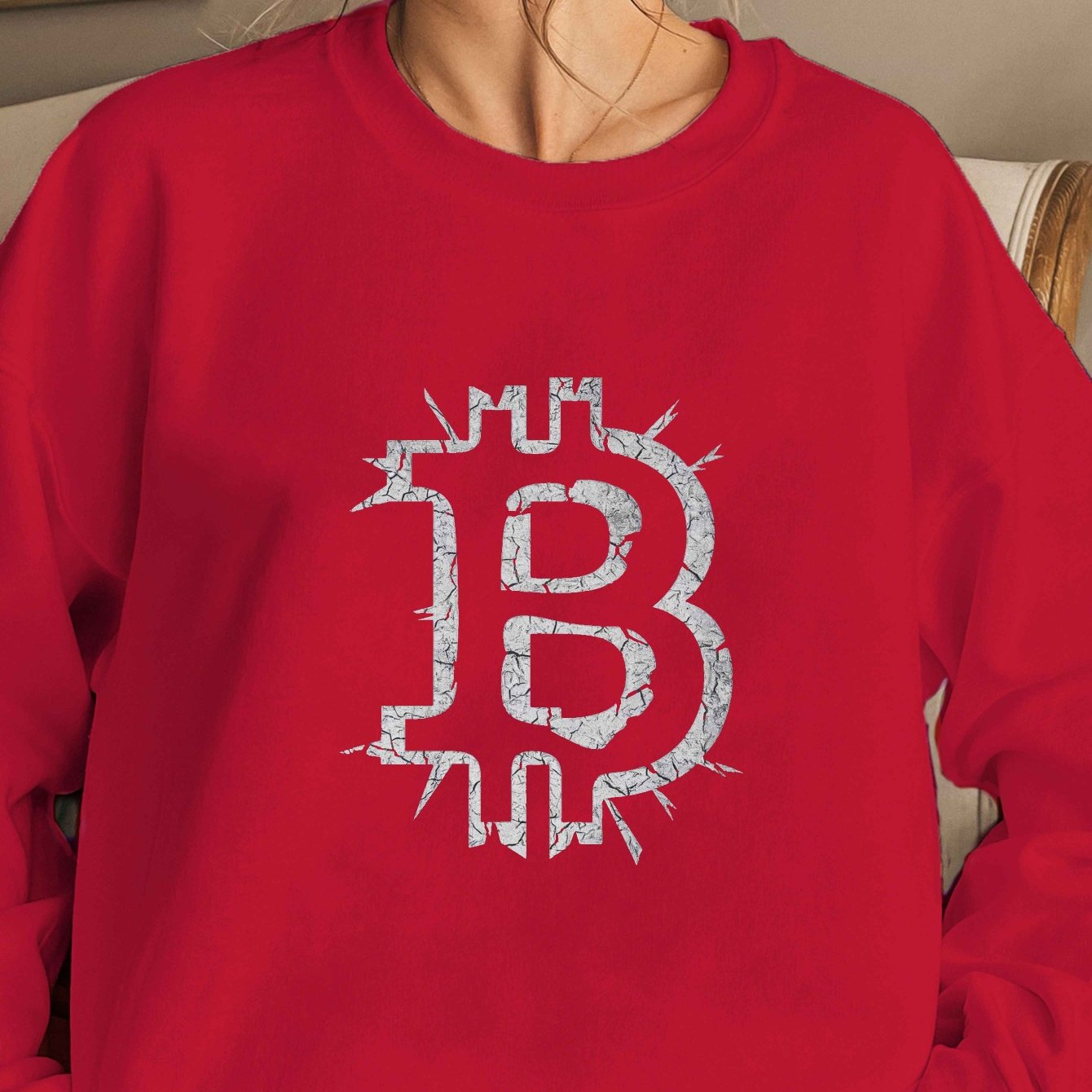 Women's Bitcoin Logo Sweatshirt - Green Crew Neck, 100% Polyester, Casual Fit, Machine Washable - Perfect for Fall/Winter, Crypto Enthusiast Gear|Crew Neck Sweatshirt|Smooth Texture