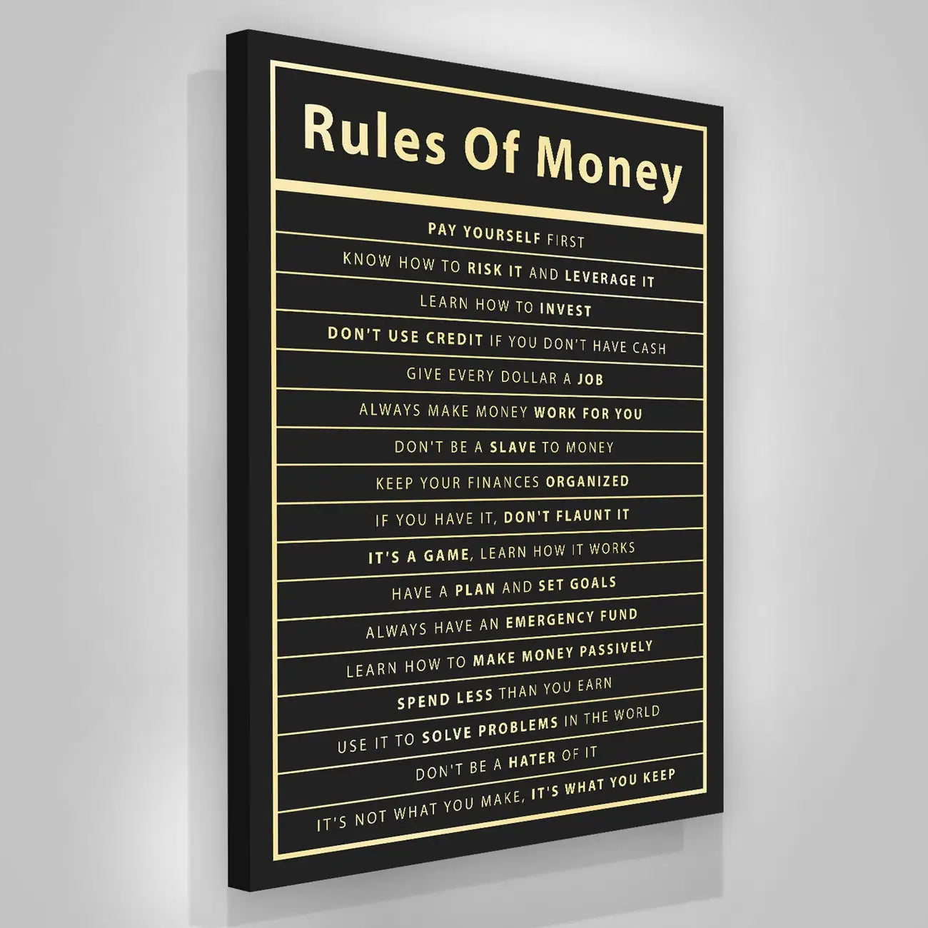 Rules Of Money Motivational Wall Art Canvas Print Office Decor Financial Poster Entrepreneur Millionaire Inspirational Quote