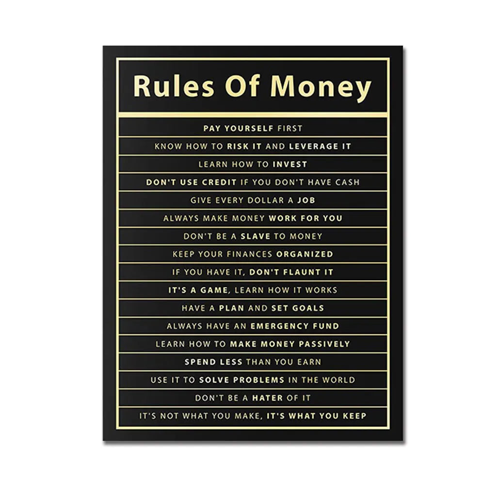 Rules Of Money Motivational Wall Art Canvas Print Office Decor Financial Poster Entrepreneur Millionaire Inspirational Quote