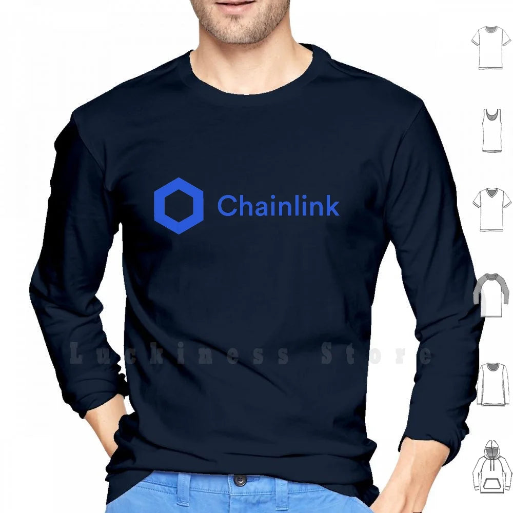 Chainlink Logo Hoodies Long Sleeve Chain Link Bitcoin Crypto Ethereum Eos Ico Currency Money Litecoin Xrp Ripple