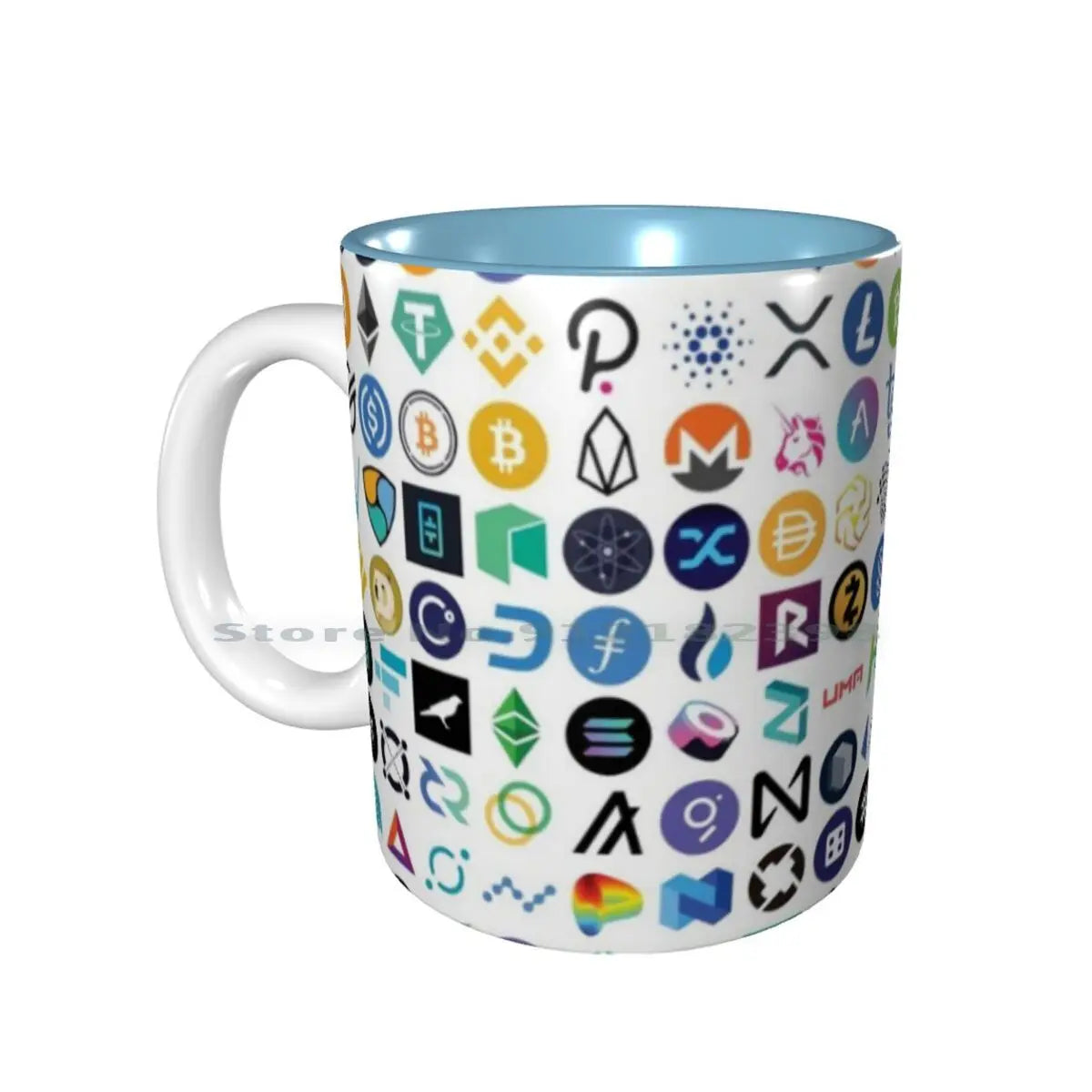 Tazas de cerámica con logotipos de criptomonedas, tazas de café, tazas de té con leche, patrones de criptomonedas, Ethereum, Chainlink, token Defi, Bitcoin, Btc, criptomonedas