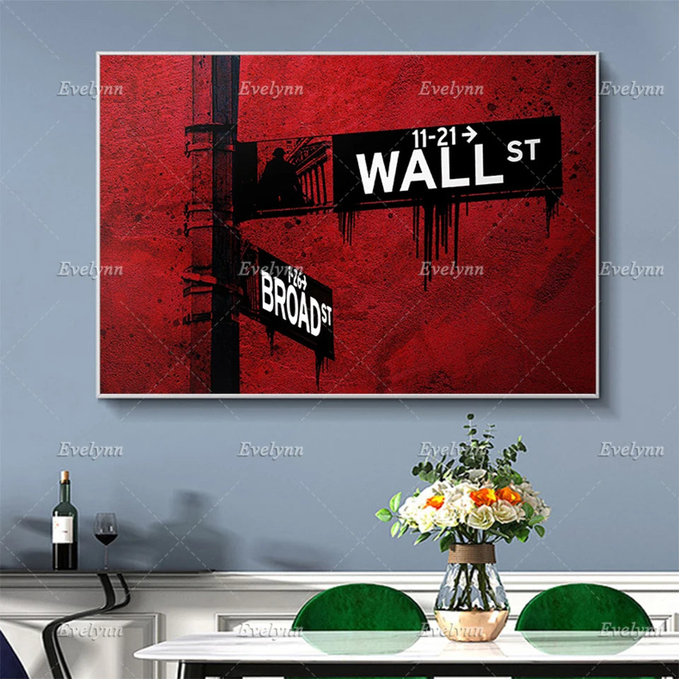 Red Wall St. Canvas Wall Art Poster| Office Decor | Investor,Stock Market,Bitcoin,Crypto,Day Trader | Wall Street Floating Frame