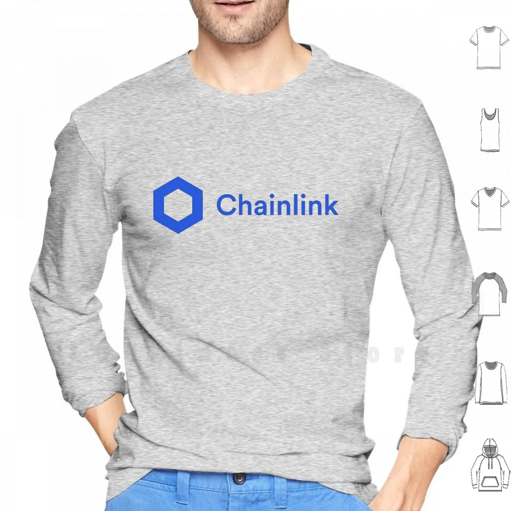 Chainlink Logo Hoodies Long Sleeve Chain Link Bitcoin Crypto Ethereum Eos Ico Currency Money Litecoin Xrp Ripple