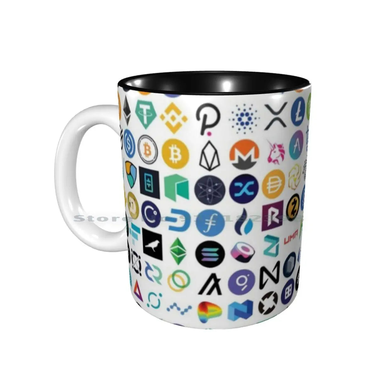 Tazas de cerámica con logotipos de criptomonedas, tazas de café, tazas de té con leche, patrones de criptomonedas, Ethereum, Chainlink, token Defi, Bitcoin, Btc, criptomonedas