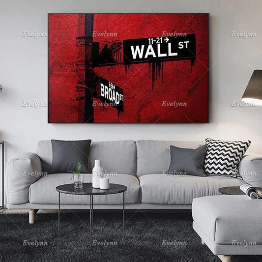 Red Wall St. Canvas Wall Art Poster| Office Decor | Investor,Stock Market,Bitcoin,Crypto,Day Trader | Wall Street Floating Frame