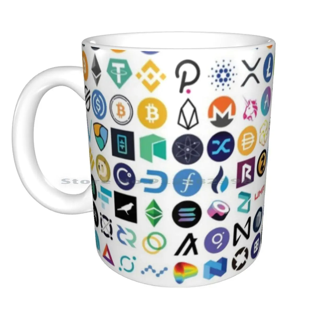 Tasses en céramique avec logos cryptographiques, tasses à café, tasse à thé au lait, motif cryptographique, Eth, Ethereum, Chainlink, Defi, jeton, Bitcoin, Btc, Crypto