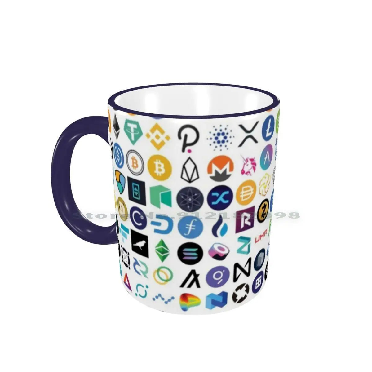 Tazas de cerámica con logotipos de criptomonedas, tazas de café, tazas de té con leche, patrones de criptomonedas, Ethereum, Chainlink, token Defi, Bitcoin, Btc, criptomonedas