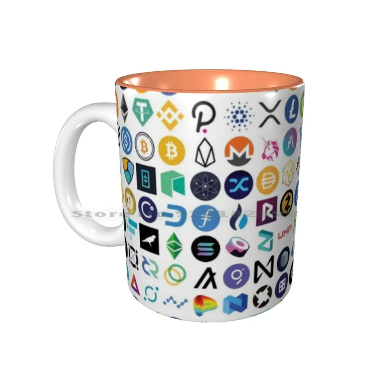 Tasses en céramique avec logos cryptographiques, tasses à café, tasse à thé au lait, motif cryptographique, Eth, Ethereum, Chainlink, Defi, jeton, Bitcoin, Btc, Crypto