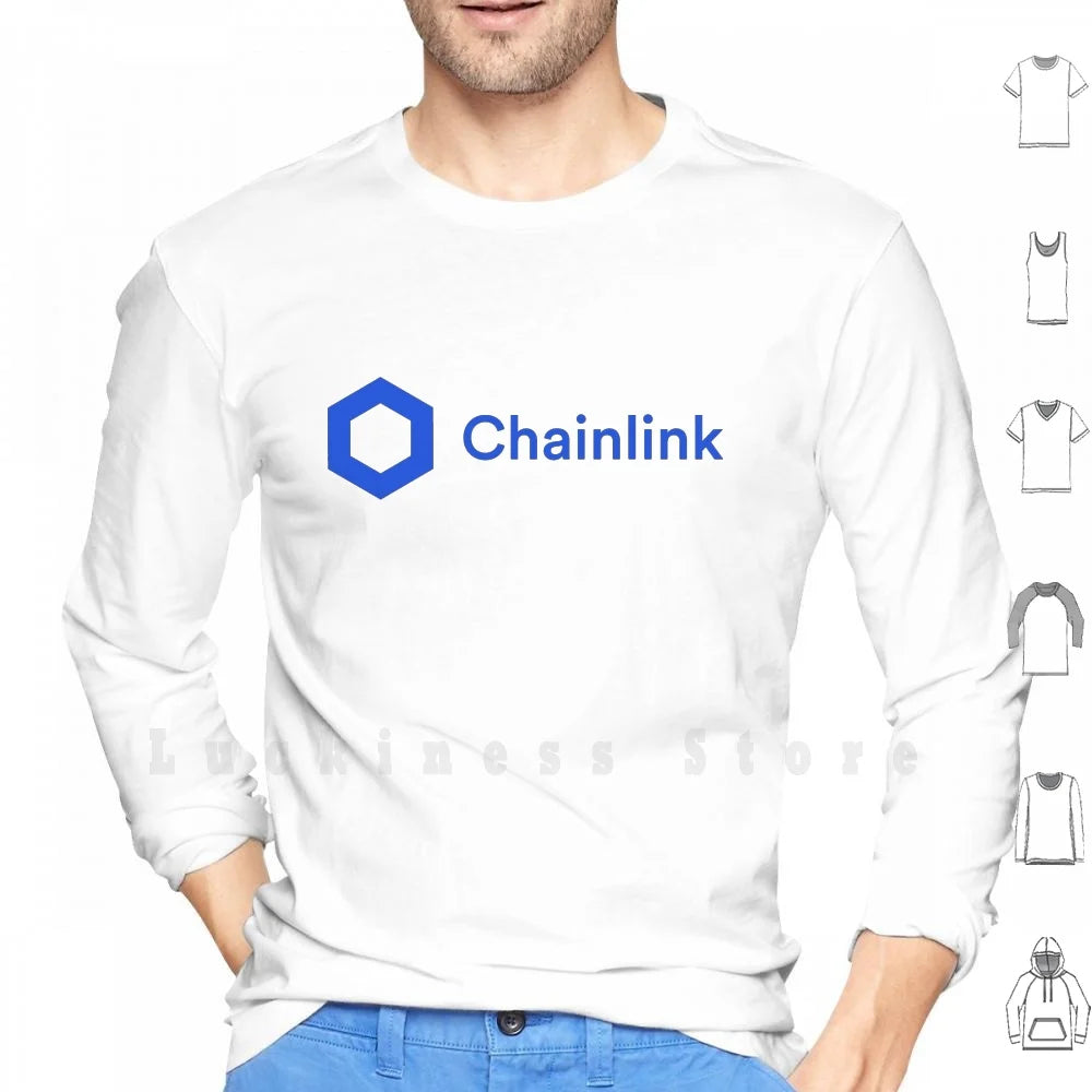 Chainlink Logo Hoodies Long Sleeve Chain Link Bitcoin Crypto Ethereum Eos Ico Currency Money Litecoin Xrp Ripple