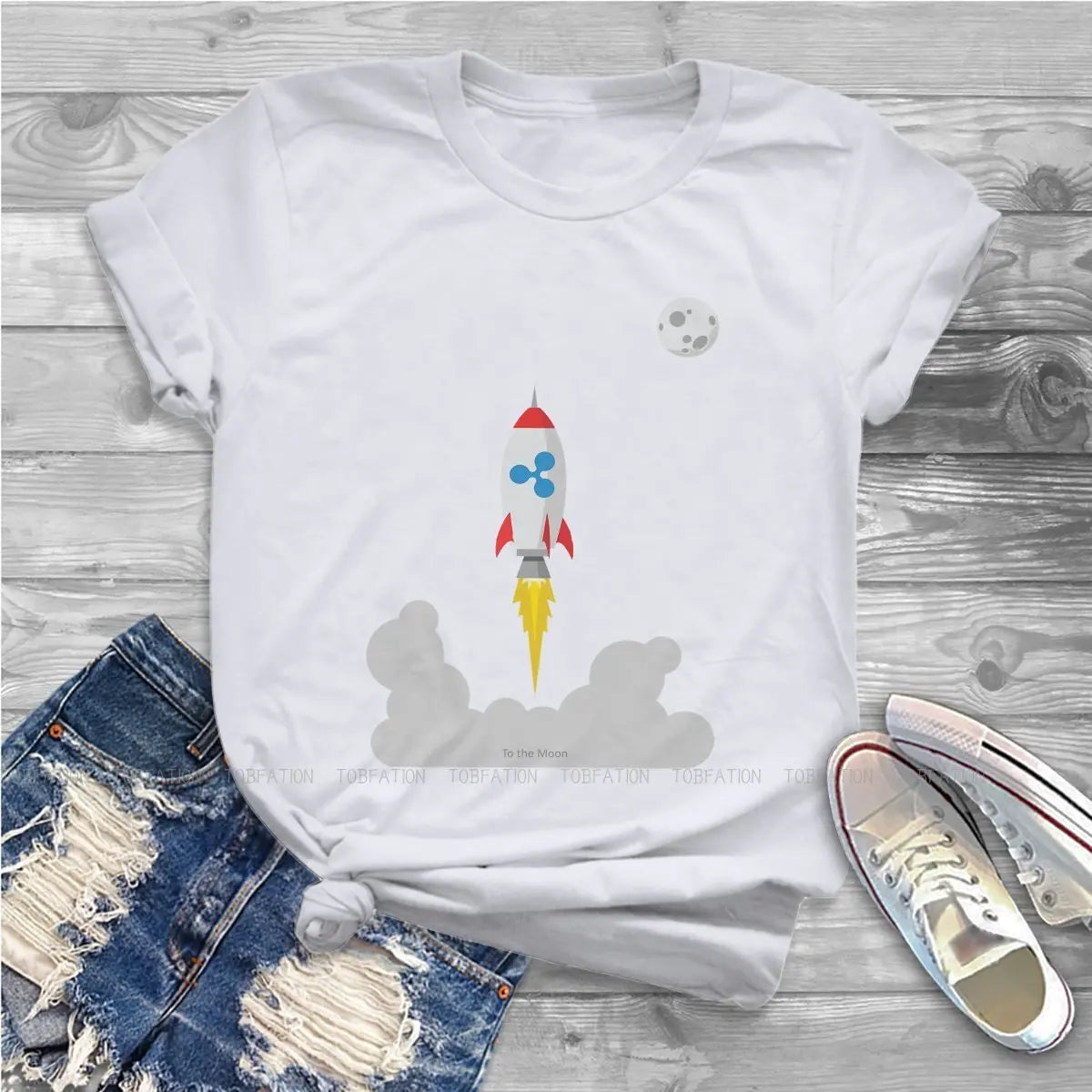 Ripple XRP Rocket Spaceship Women Tshirts Crypto Cryptocurrency Grunge Vintage Female Clothing Large Cotton Graphic Streetwear