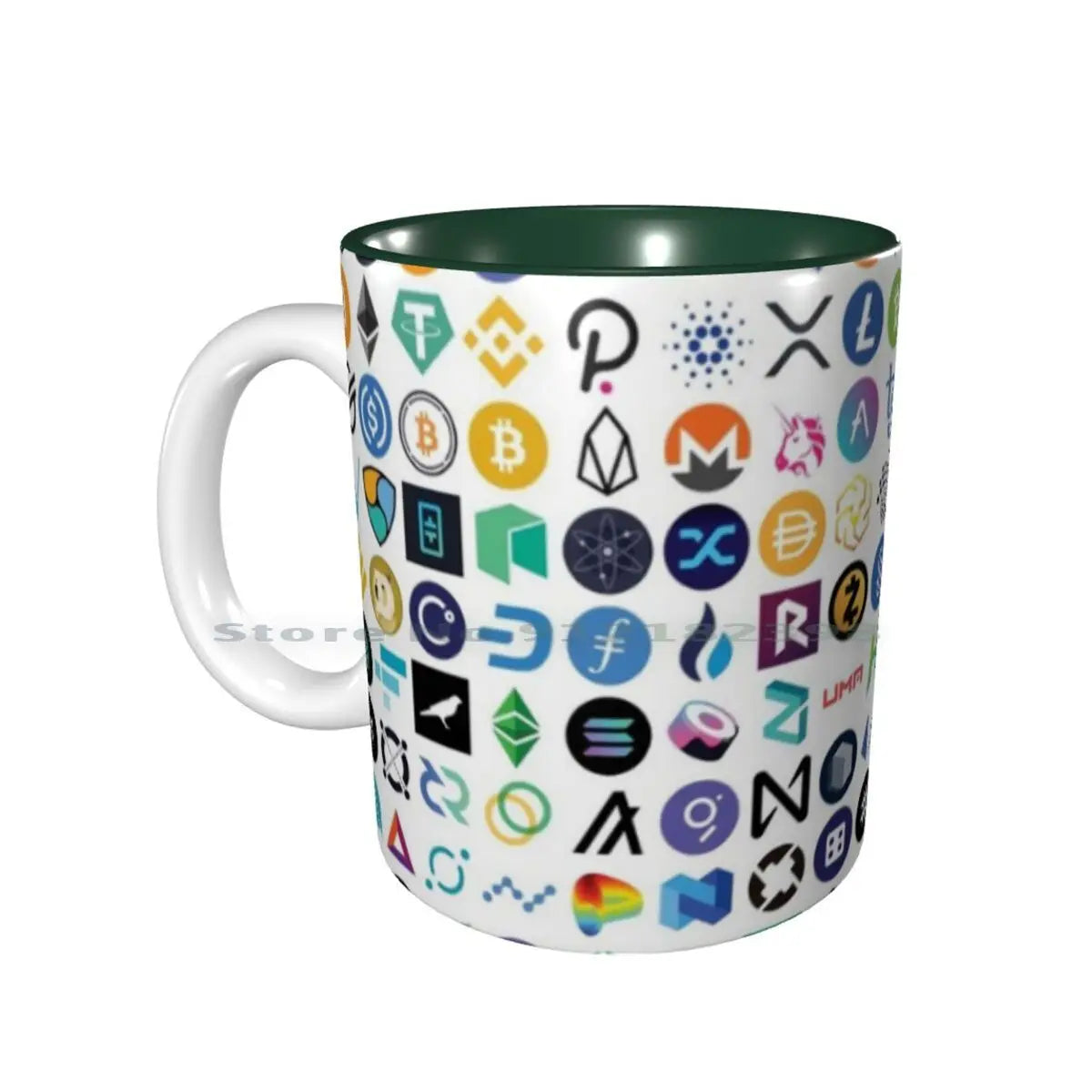 Tazas de cerámica con logotipos de criptomonedas, tazas de café, tazas de té con leche, patrones de criptomonedas, Ethereum, Chainlink, token Defi, Bitcoin, Btc, criptomonedas