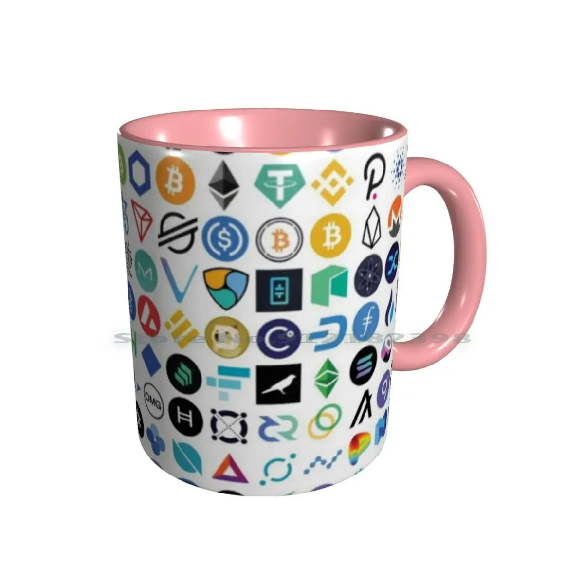 Tazas de cerámica con logotipos de criptomonedas, tazas de café, tazas de té con leche, patrones de criptomonedas, Ethereum, Chainlink, token Defi, Bitcoin, Btc, criptomonedas