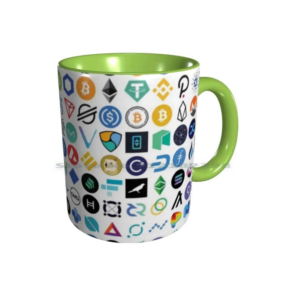 Tasses en céramique avec logos cryptographiques, tasses à café, tasse à thé au lait, motif cryptographique, Eth, Ethereum, Chainlink, Defi, jeton, Bitcoin, Btc, Crypto