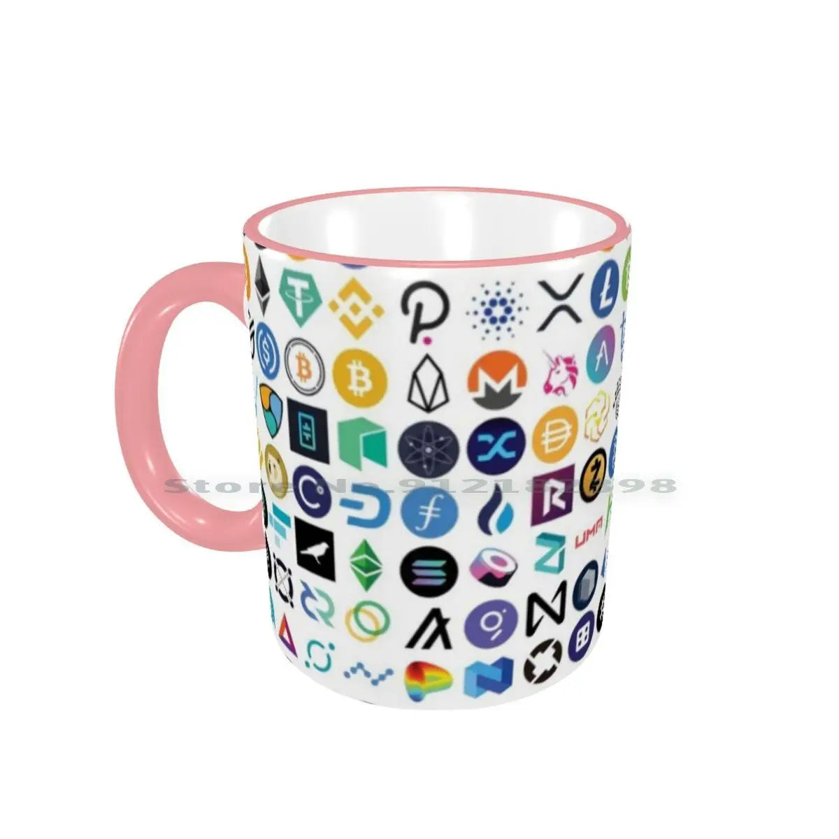 Tasses en céramique avec logos cryptographiques, tasses à café, tasse à thé au lait, motif cryptographique, Eth, Ethereum, Chainlink, Defi, jeton, Bitcoin, Btc, Crypto