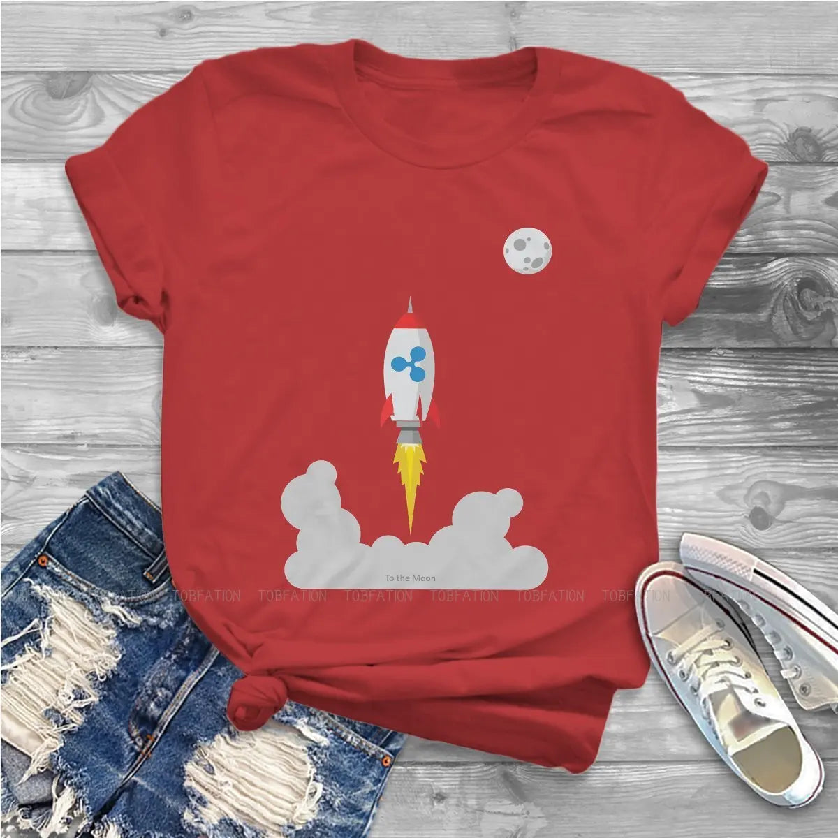 Ripple XRP Rocket Spaceship Femmes T-shirts Crypto Crypto-monnaie Grunge Vintage Vêtements pour femmes Grand coton graphique Streetwear