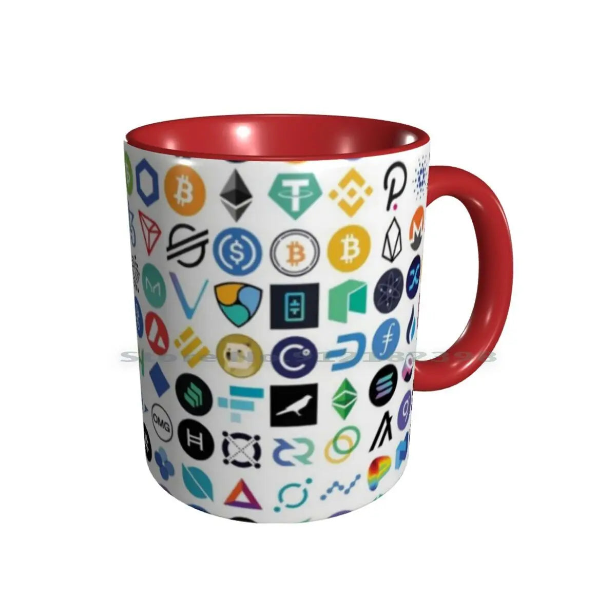 Tasses en céramique avec logos cryptographiques, tasses à café, tasse à thé au lait, motif cryptographique, Eth, Ethereum, Chainlink, Defi, jeton, Bitcoin, Btc, Crypto