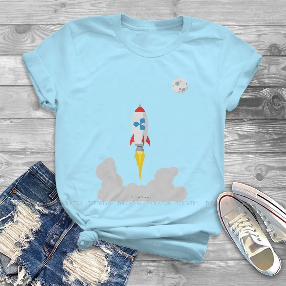 Ripple XRP Rocket Spaceship Women Tshirts Crypto Cryptocurrency Grunge Vintage Female Clothing Large Cotton Graphic Streetwear