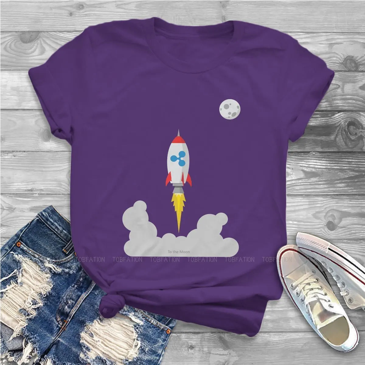 Ripple XRP Rocket Spaceship Femmes T-shirts Crypto Crypto-monnaie Grunge Vintage Vêtements pour femmes Grand coton graphique Streetwear