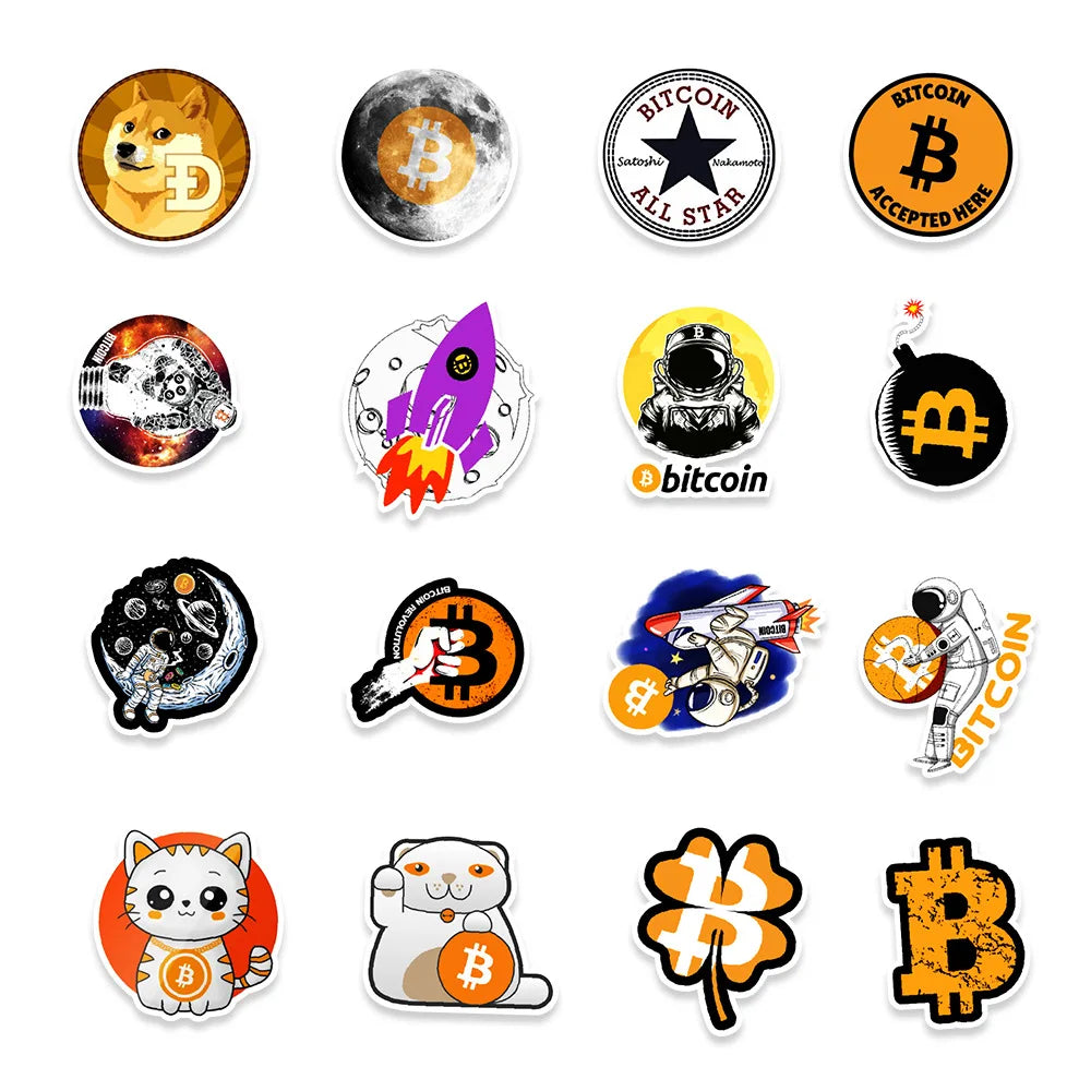 10/30/50PCS Crazy Bitcoin Graffiti Pegatinas impermeables Maleta Cuaderno Refrigerador Patineta Caja de papelería WaterCupWholesale