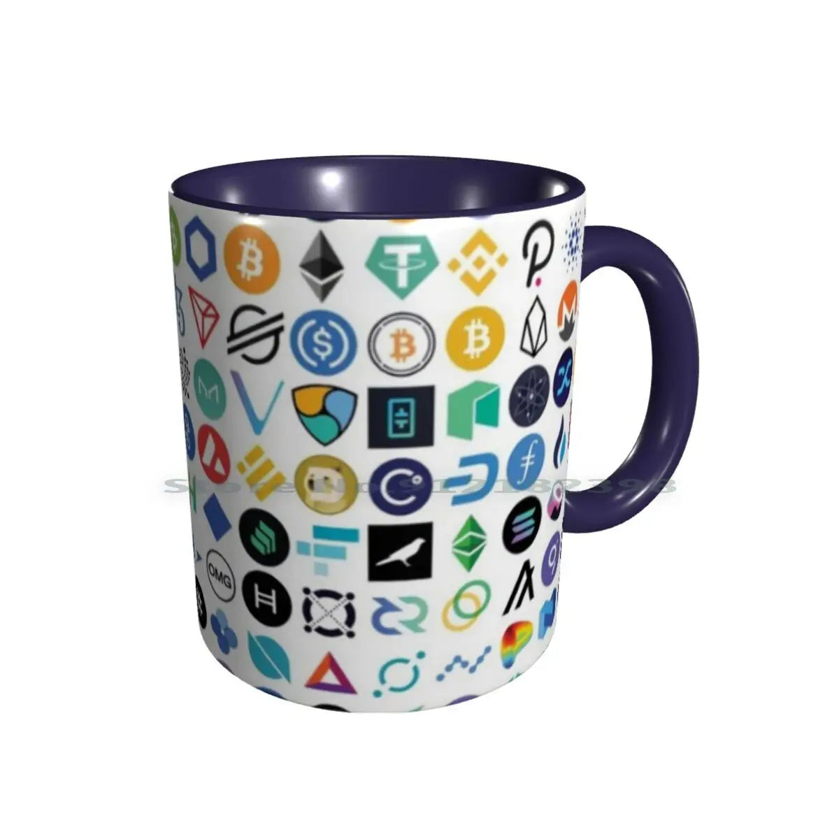 Tazas de cerámica con logotipos de criptomonedas, tazas de café, tazas de té con leche, patrones de criptomonedas, Ethereum, Chainlink, token Defi, Bitcoin, Btc, criptomonedas