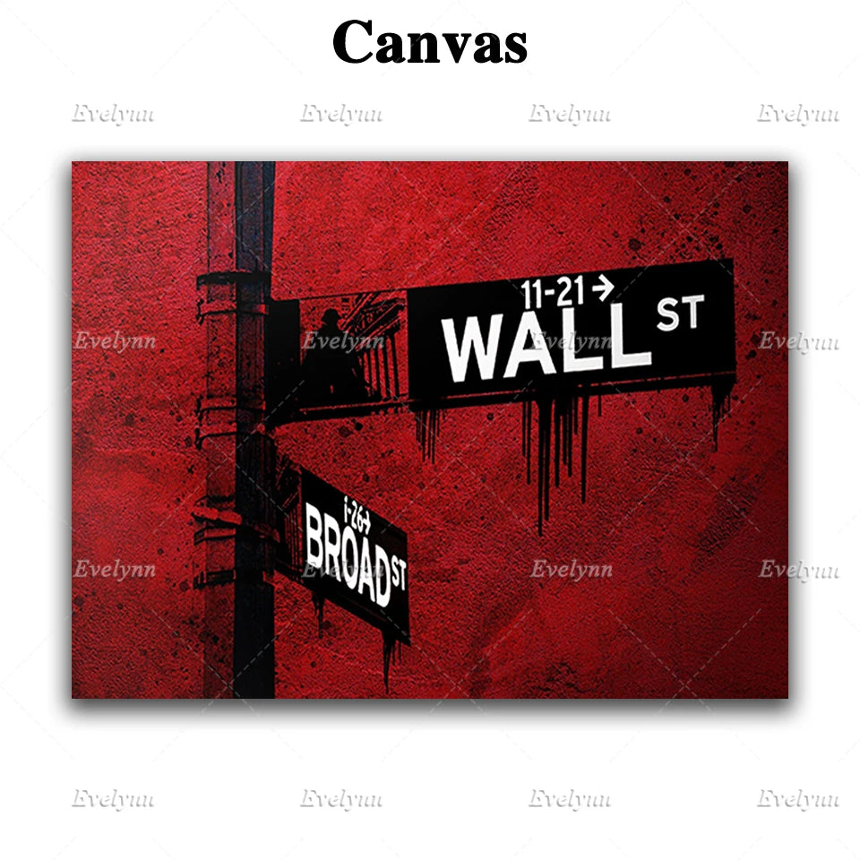 Red Wall St. Canvas Wall Art Poster| Office Decor | Investor,Stock Market,Bitcoin,Crypto,Day Trader | Wall Street Floating Frame